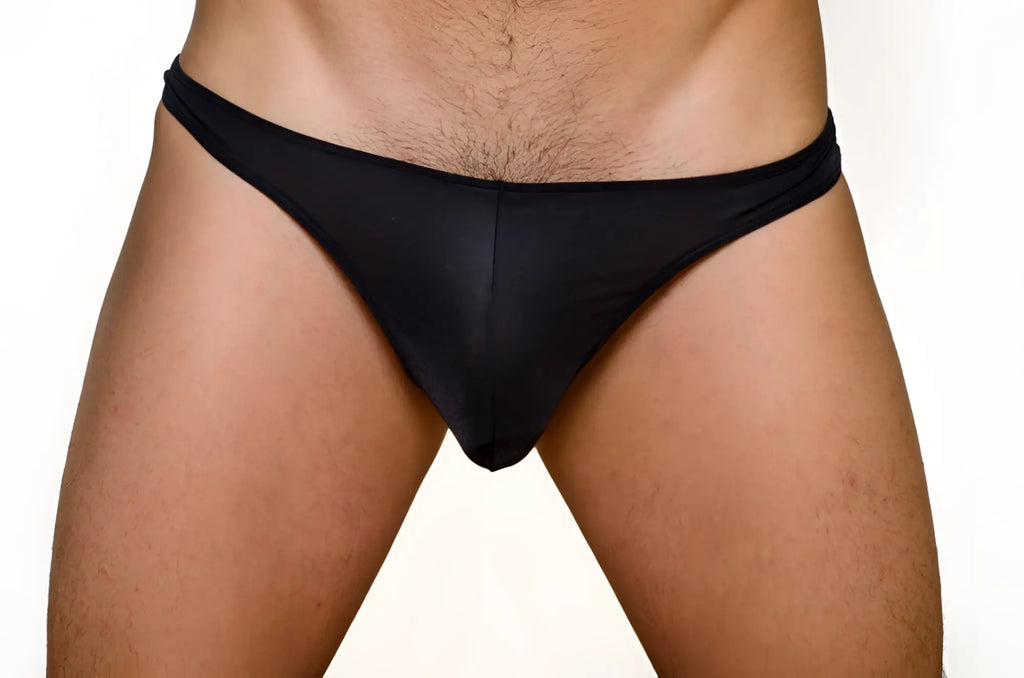 Black pride metro thong in a 3 pack made of smooth stretchy fabric with a form fitting design showing the back side