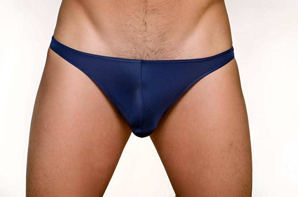 Navy blue sheer mesh briefs back view from 3 pack pride metro thong showcasing lightweight breathable material