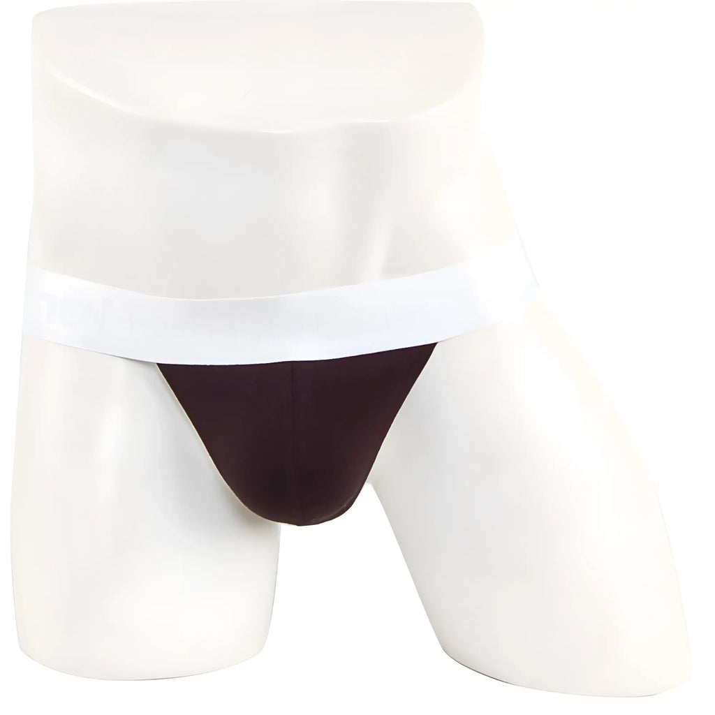 Dark brown briefs with white waistband displayed on a mannequin from metroMalewear asian bikini 3pack 3004-3pk