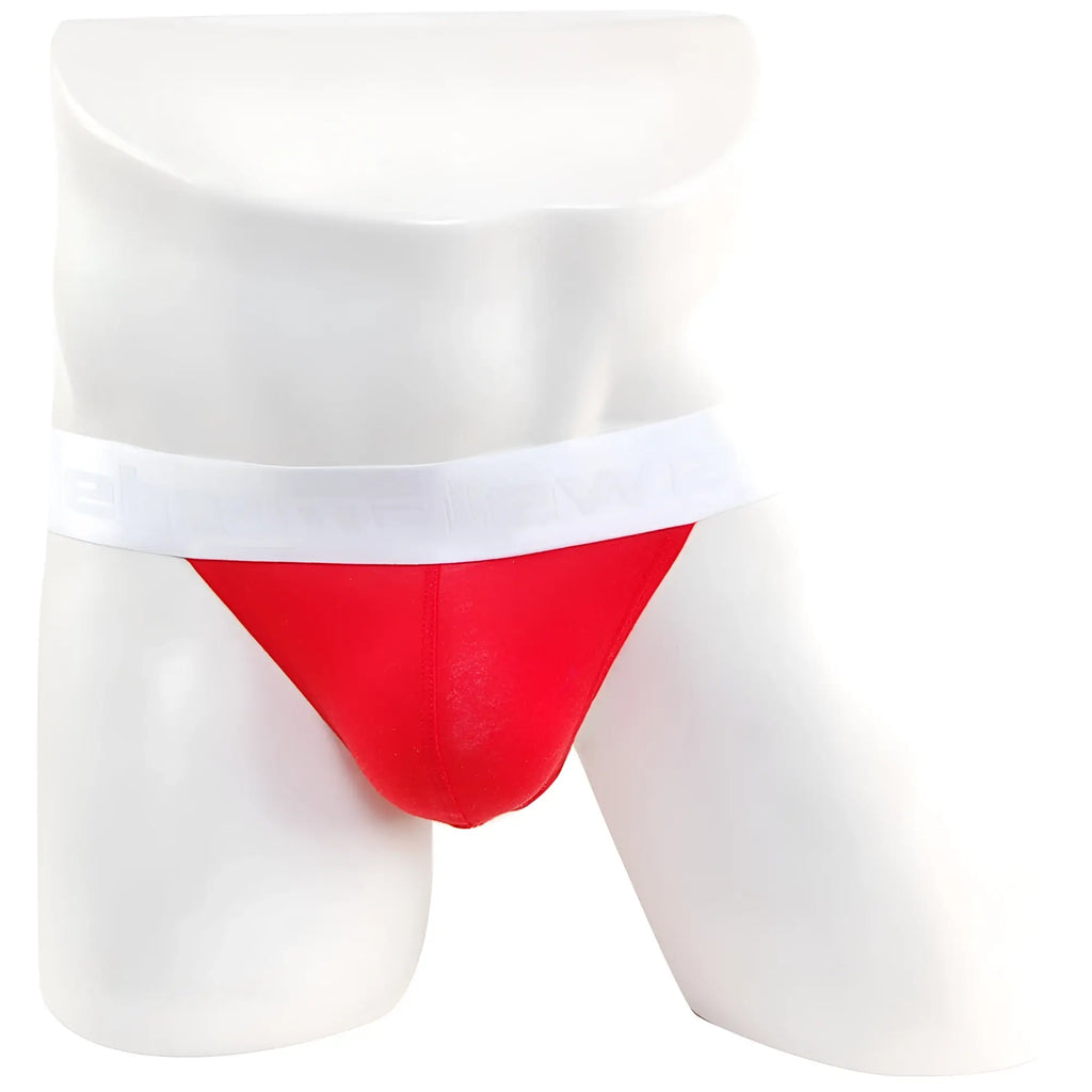 Red briefs with a white elastic waistband from metromalewear asian bikini 3pack 3004-3pk product line
