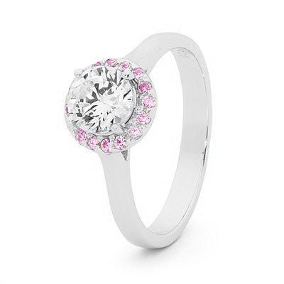 Pink Halo Zirconia Solitaire, Sterling Silver