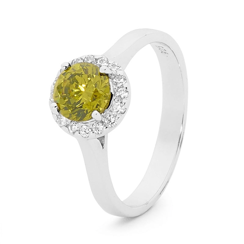 Peridot-Hue Cubic Zirconia Ring, Sterling Silver