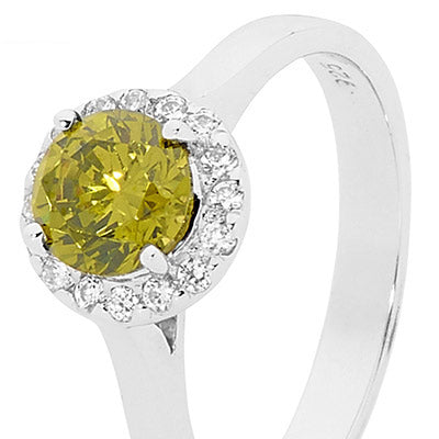 Peridot-Hue Cubic Zirconia Ring, Sterling Silver