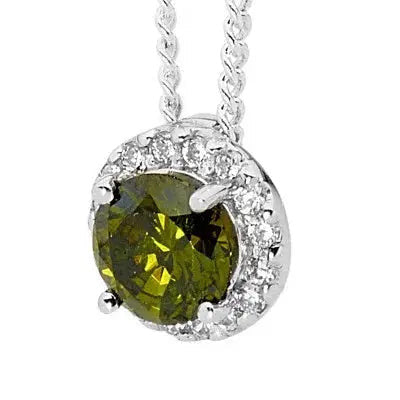 Peridot-Hue Cubic Zirconia Pendant — 925 Sterling Silver