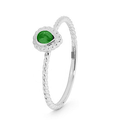 Green Teardrop Cubic Zirconia Ring, Sterling Silver