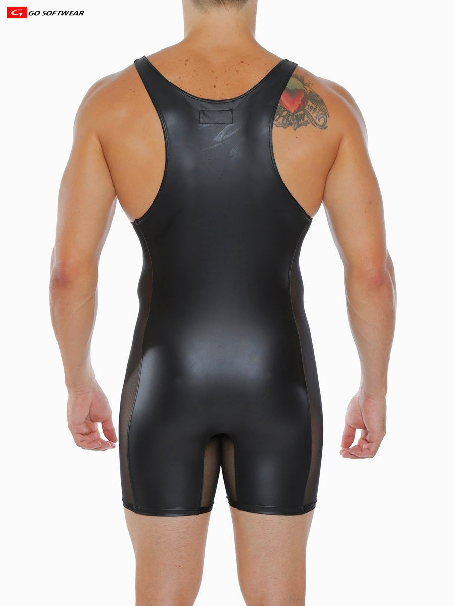 AMERICAN JOCK 4198 Men's Noir Pleather Singlet - Black/Black
