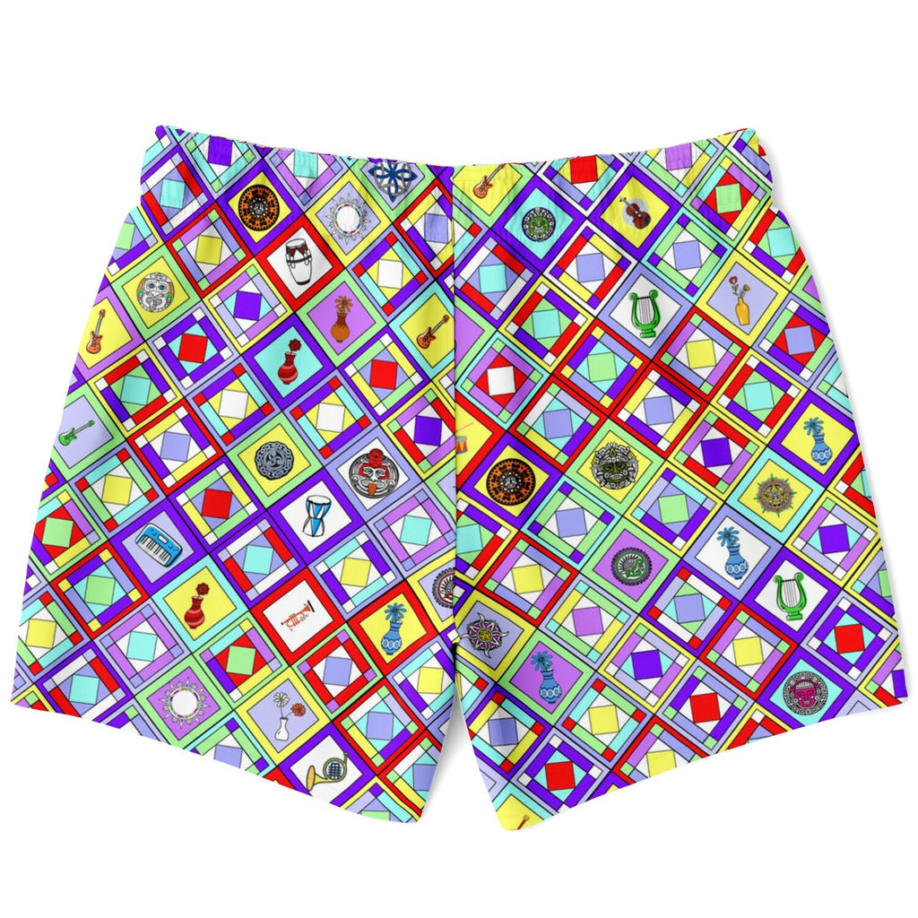 Maris Equi 1960's Style Colorful Diamond Print Retro Men's Swim Shorts Trunks