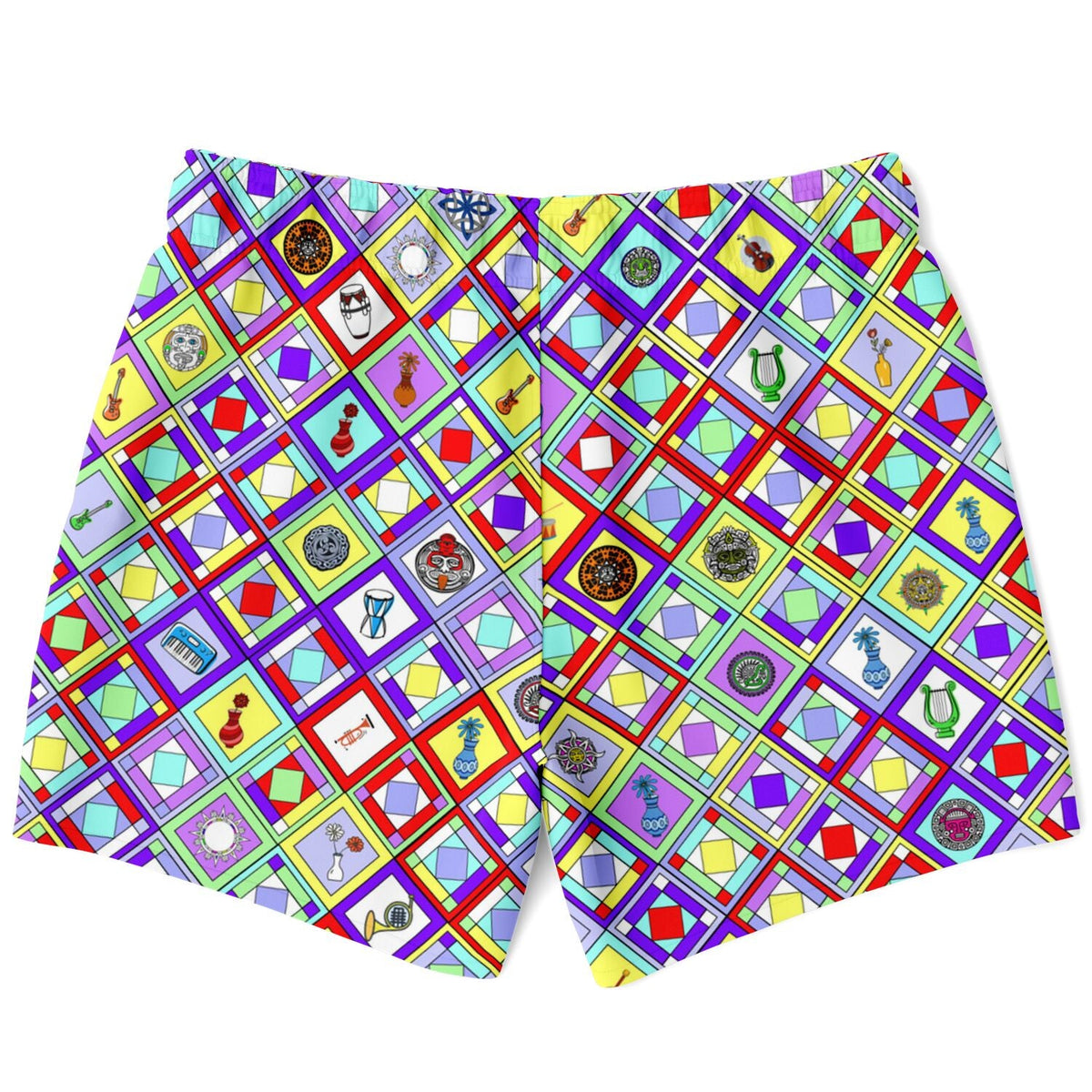 Maris Equi 1960's Style Colorful Diamond Print Retro Men's Swim Shorts Trunks