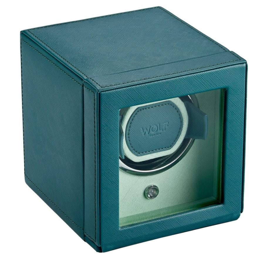 WOLF Cub Seltzer Single Watch Winder with Cover Teal/Mint