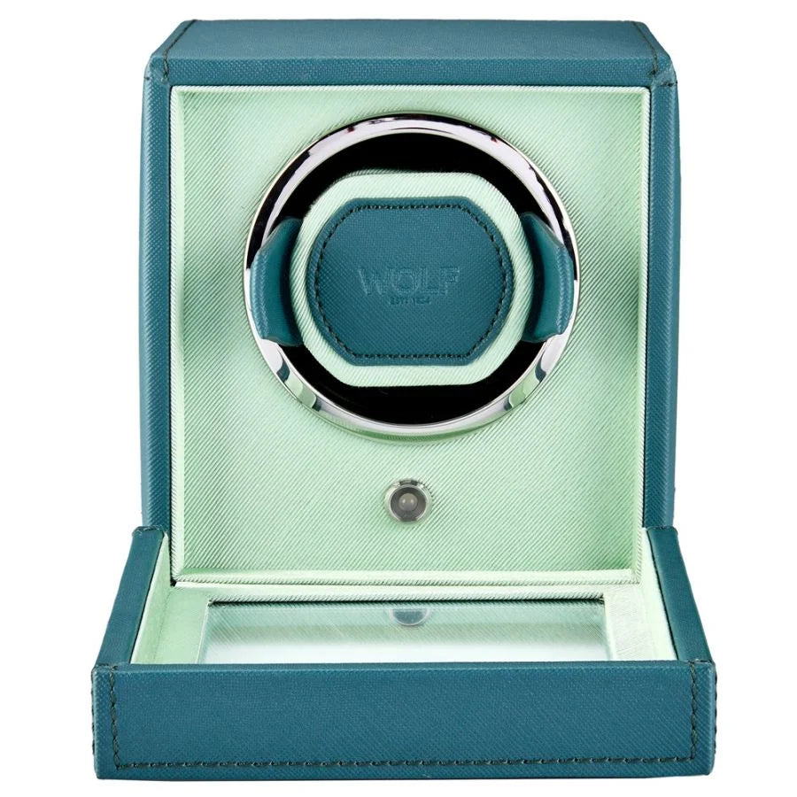 WOLF Cub Seltzer Single Watch Winder with Cover Teal/Mint