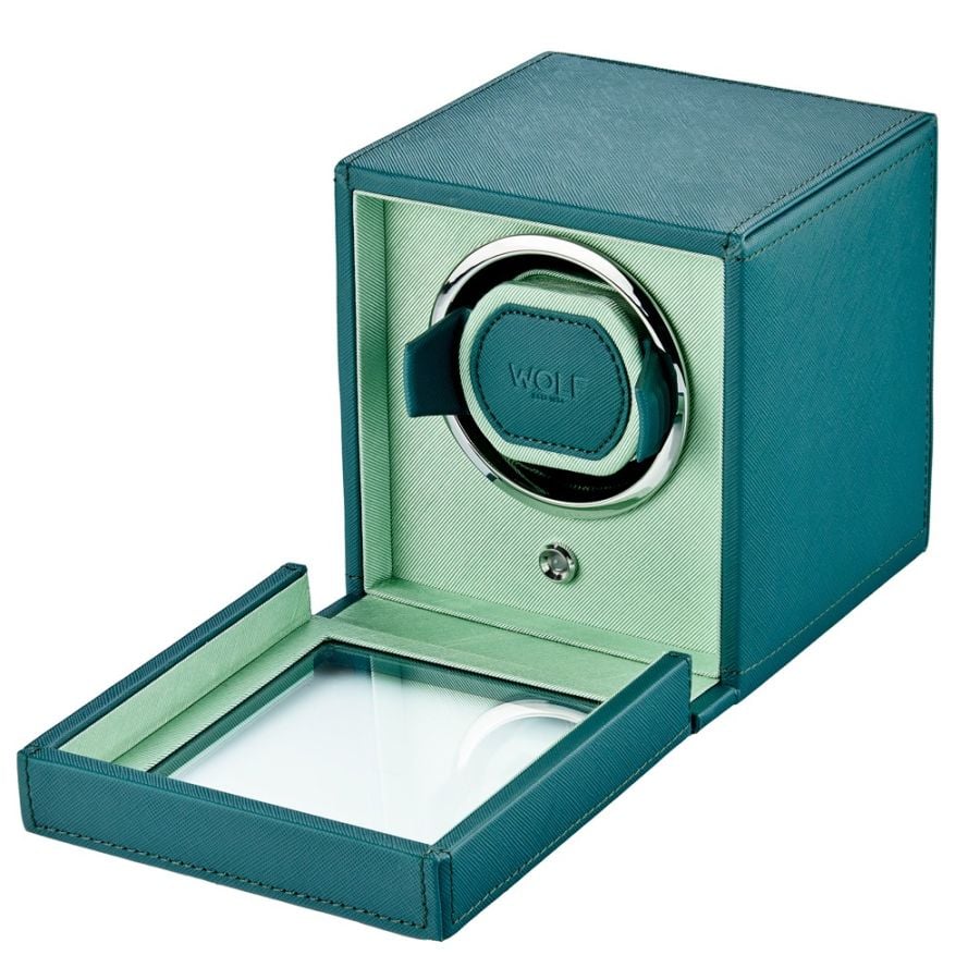 WOLF Cub Seltzer Single Watch Winder with Cover Teal/Mint
