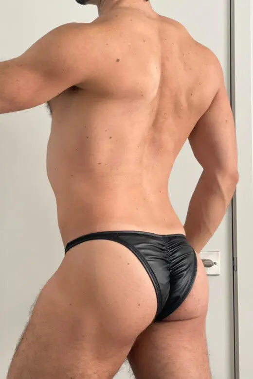 JJ Malibu Men's Soft Vegan Leather Scrunch-Butt Briefs - Black Liquorice