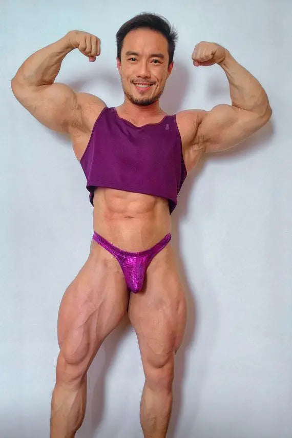 JJ Malibu Metallica Men's Thong with Bulge Pouch - Purple Croc