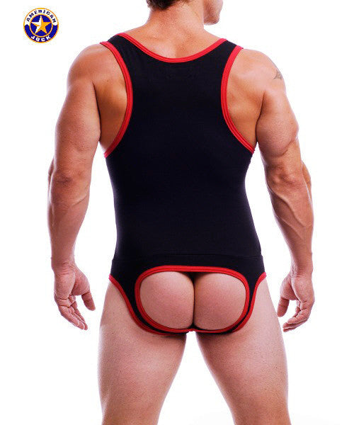 AMERICAN JOCK 8638 Men's Endurance Jock Singlet - Black/Red