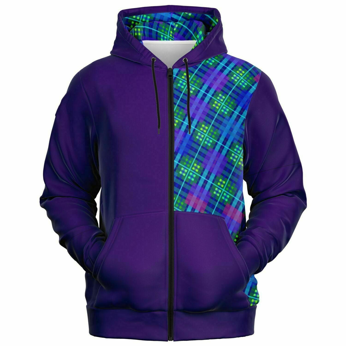 Maris Equi Men's Blue Tartan Zip-Up Hoodie