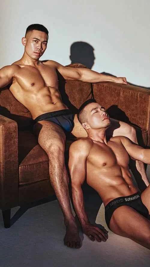 Black supangia branded briefs with a subtle elastic waistband.