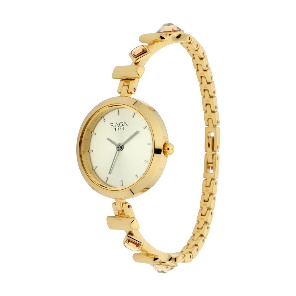 Titan Raga Facets Champagne Dial Analog Stainless Steel Strap Watch for Women
