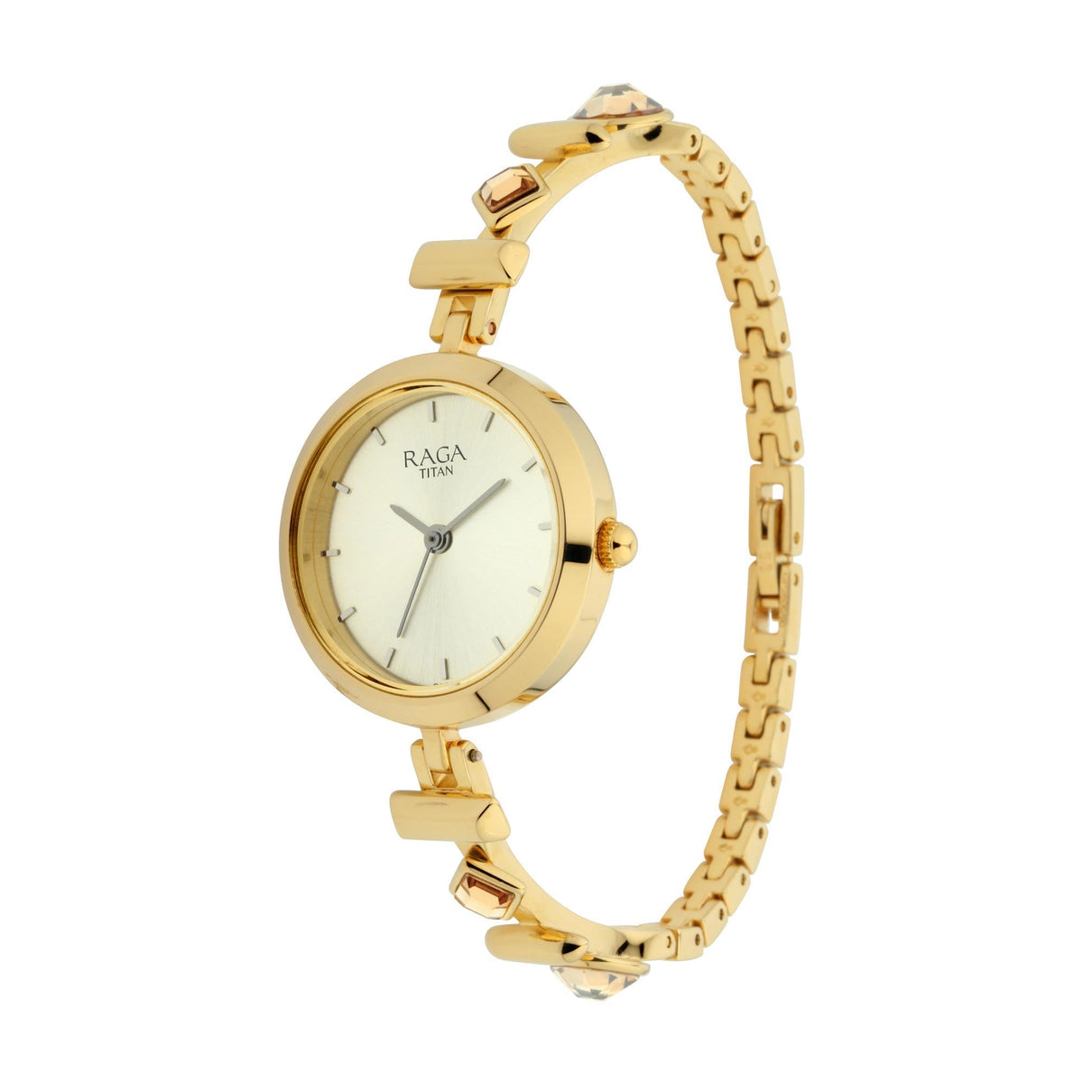Titan Raga Facets Champagne Dial Analog Stainless Steel Strap Watch for Women