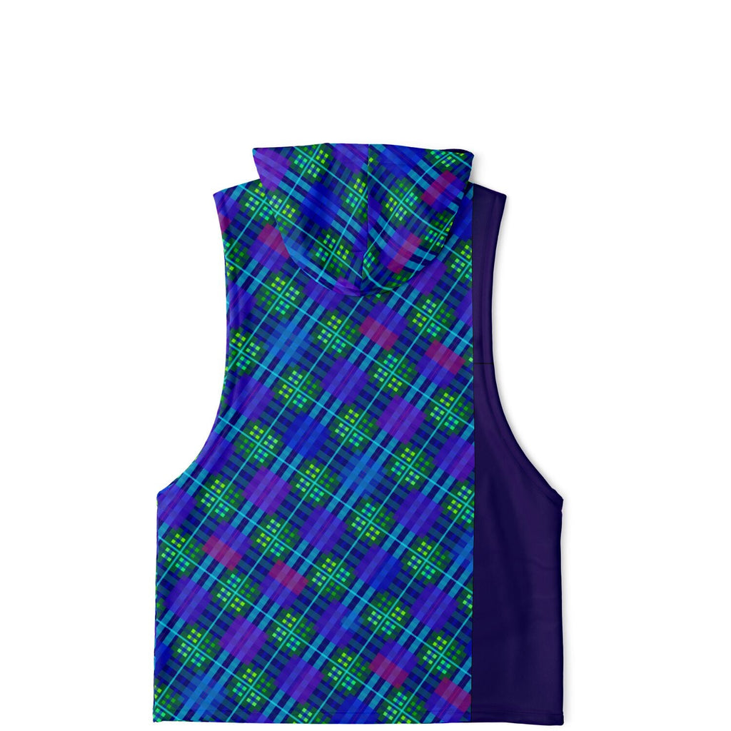 Maris Equi Blue Tartan Men's Drop Armhole Cotton Blend Hoodie