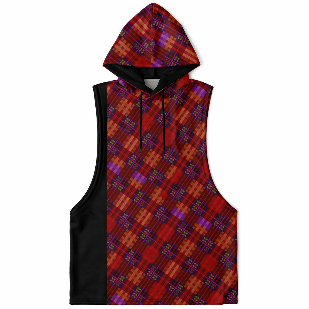 Maris Equi Red Tartan Men's Drop Armhole Cotton Blend Hoodie