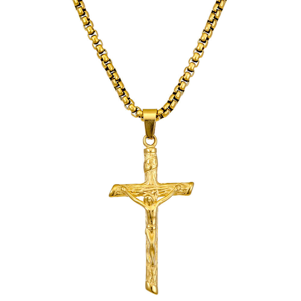 Stainless Steel Crucifix Necklace with 55cm Box Chain