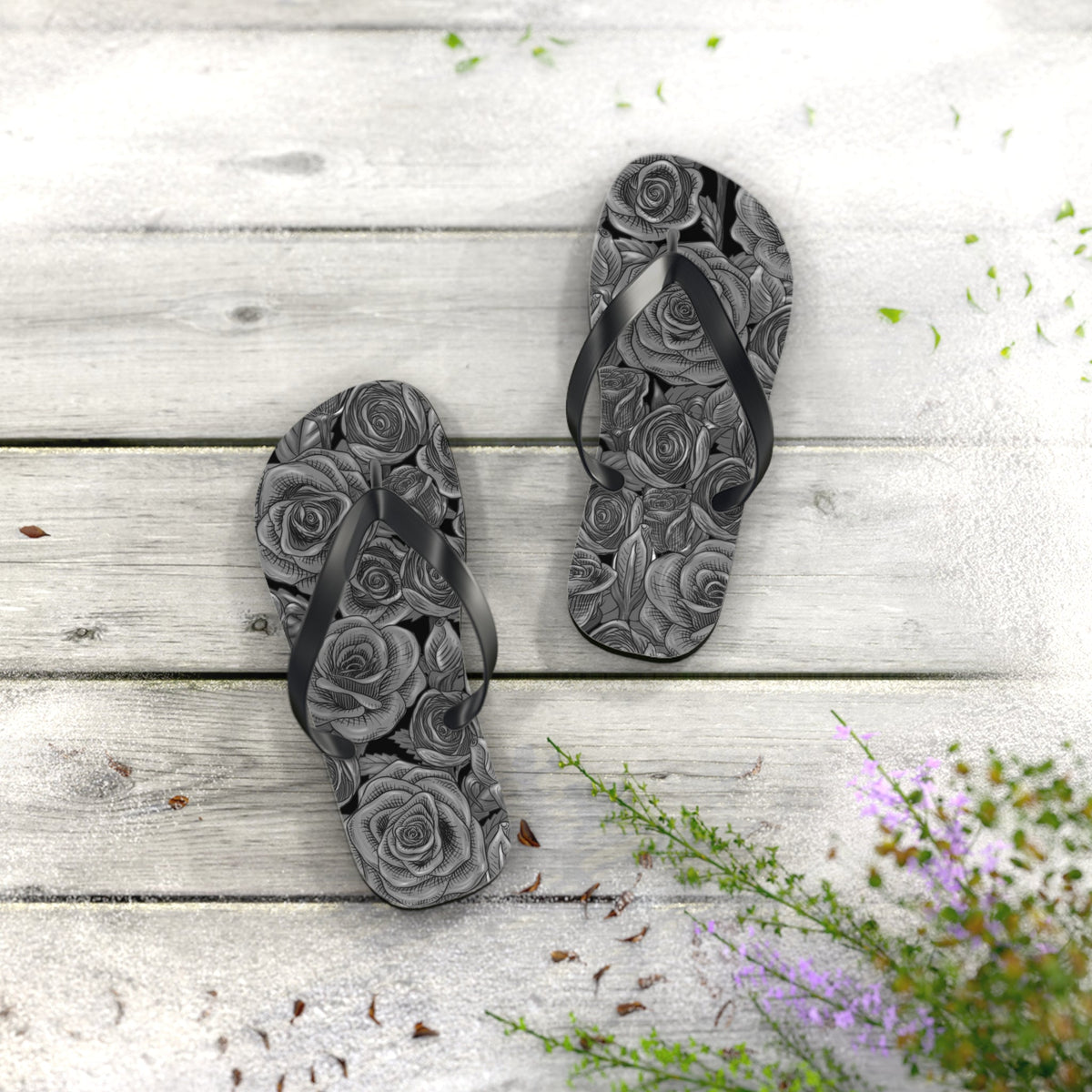 Maris Equi Men's Black Rose Flip-Flops