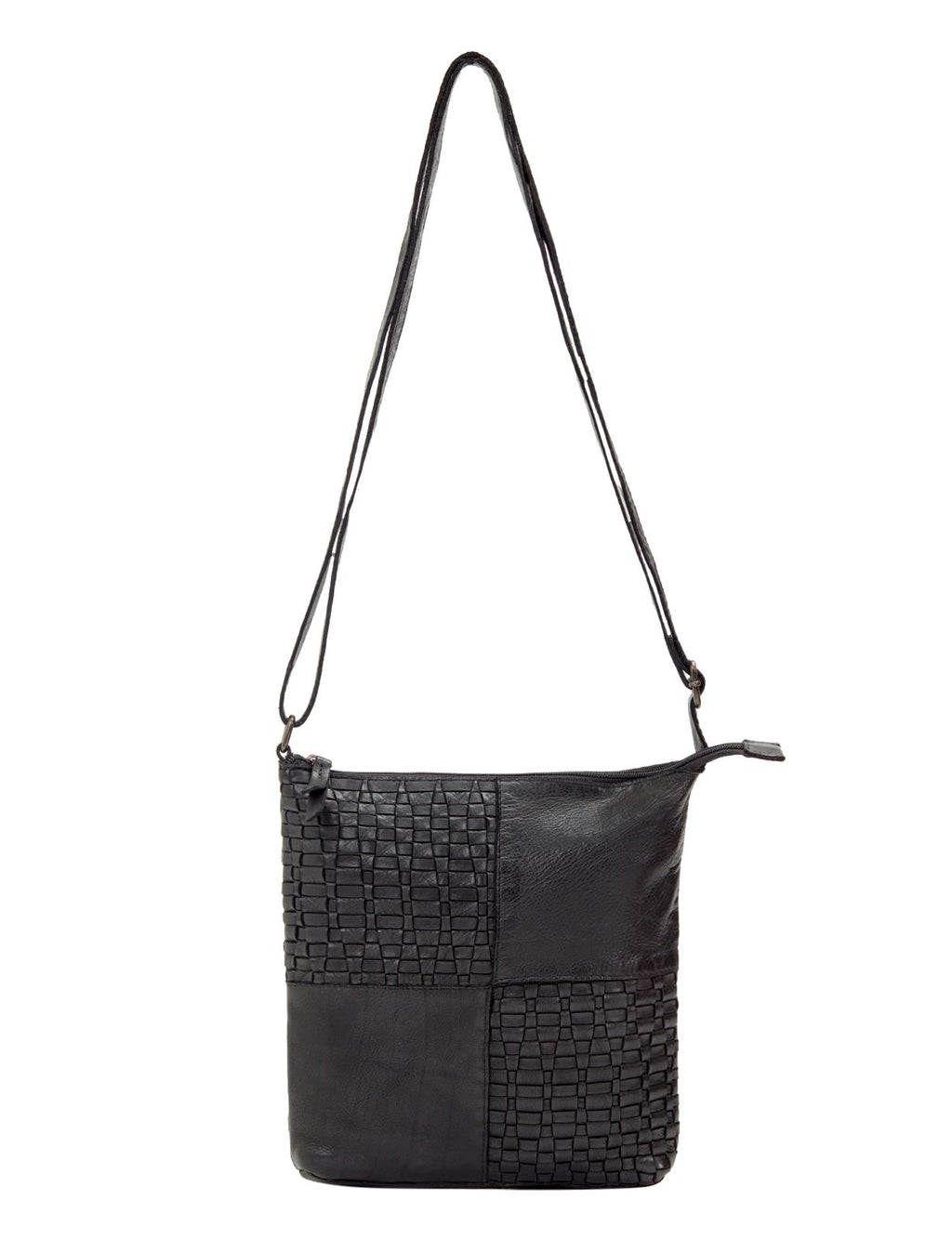 KALGOORLIE WOVEN PANELLED LEATHER XBODY BAG- A-0001-BLACK- NEW IN