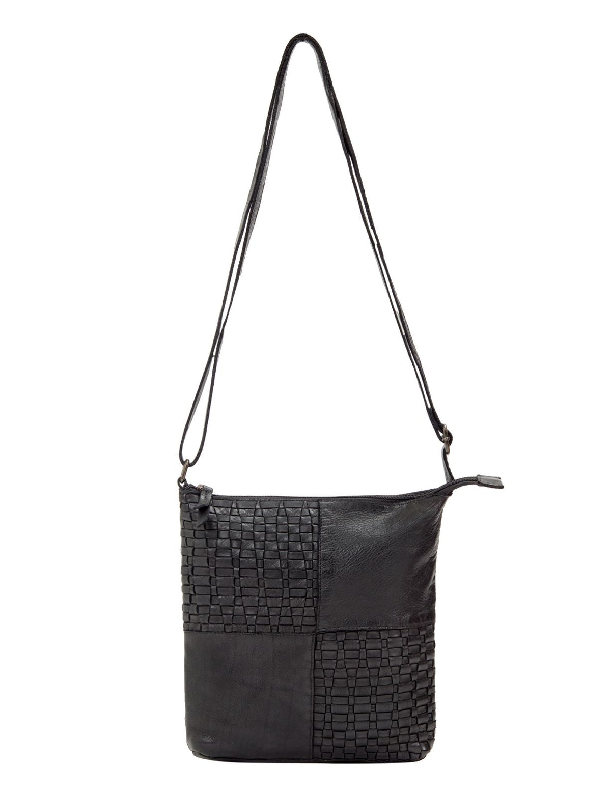 KALGOORLIE WOVEN PANELLED LEATHER XBODY BAG- A-0001-BLACK- NEW IN
