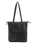 LONGREACH PANELLED LEATHER  TOTE BAG- A-0002-BLACK- NEW IN