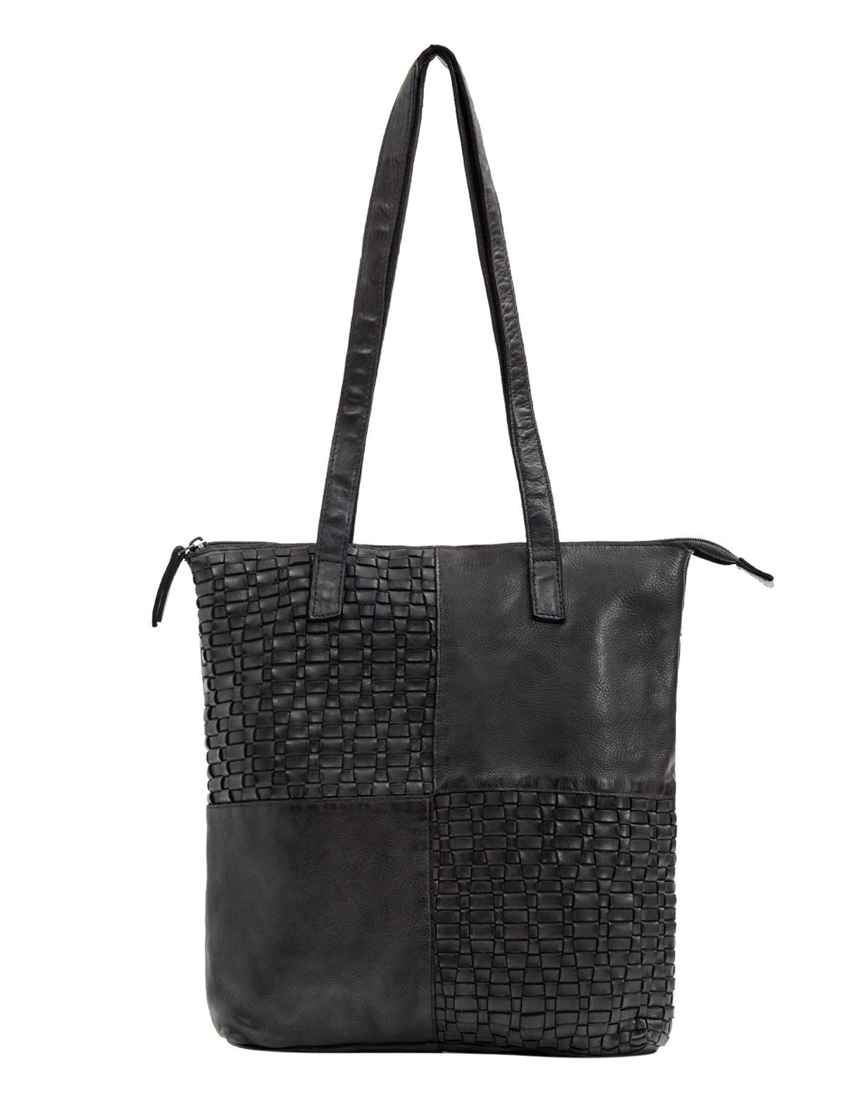 LONGREACH PANELLED LEATHER  TOTE BAG- A-0002-BLACK- NEW IN