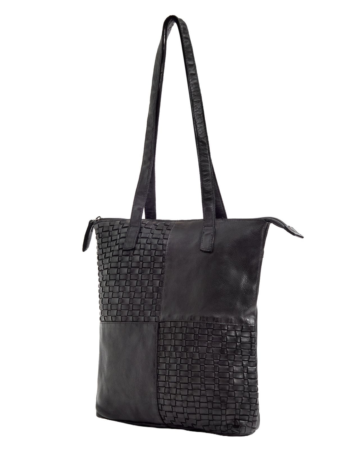 LONGREACH PANELLED LEATHER  TOTE BAG- A-0002-BLACK- NEW IN
