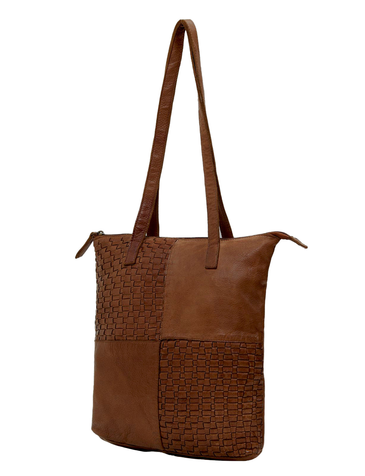 LONGREACH PANELLED LEATHER  TOTE BAG- A-0002-COGNAC- NEW IN