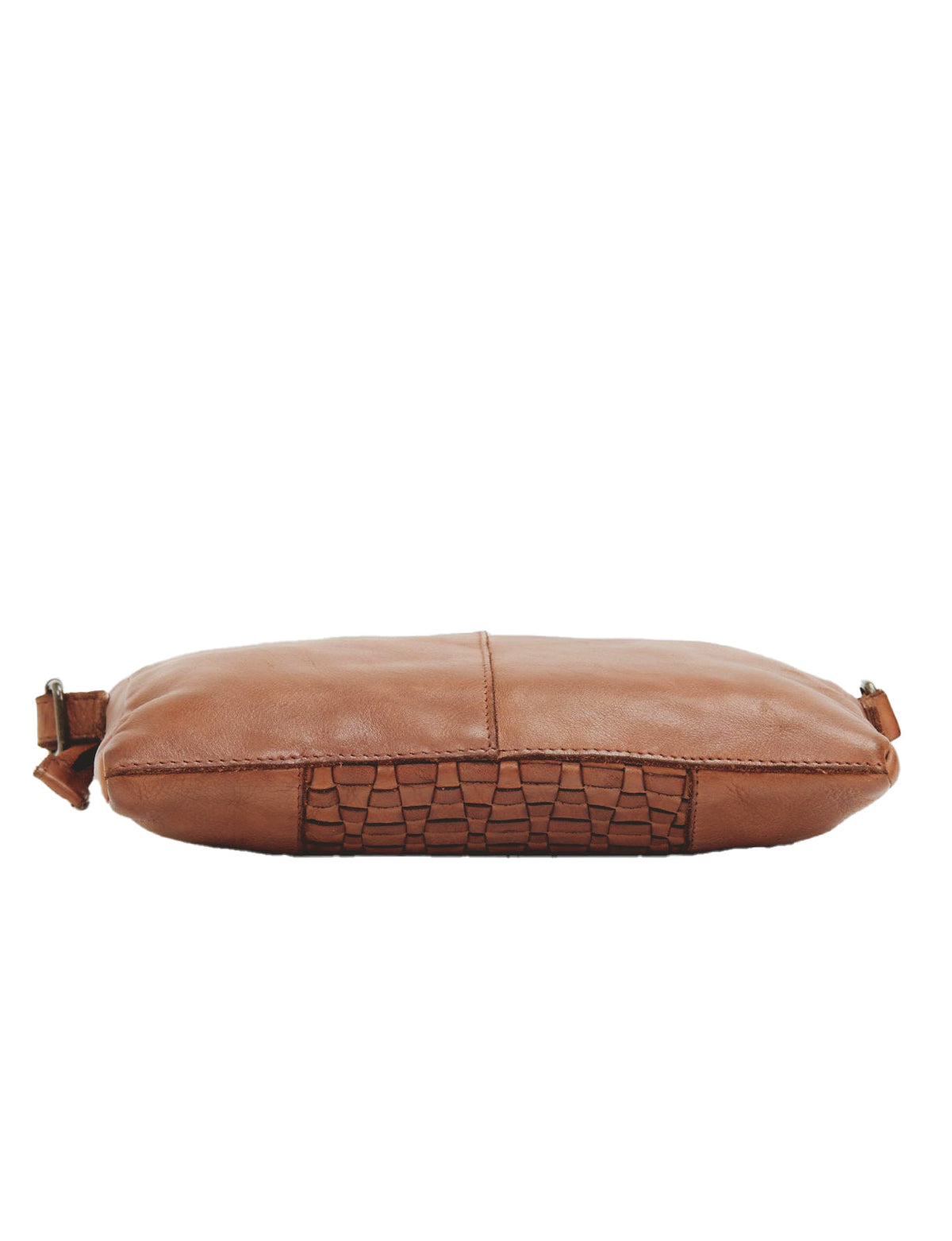 JINDABYNE SML WOVEN PANELLED LEATHER XBODY BAG- A-0003-COGNAC- NEW IN