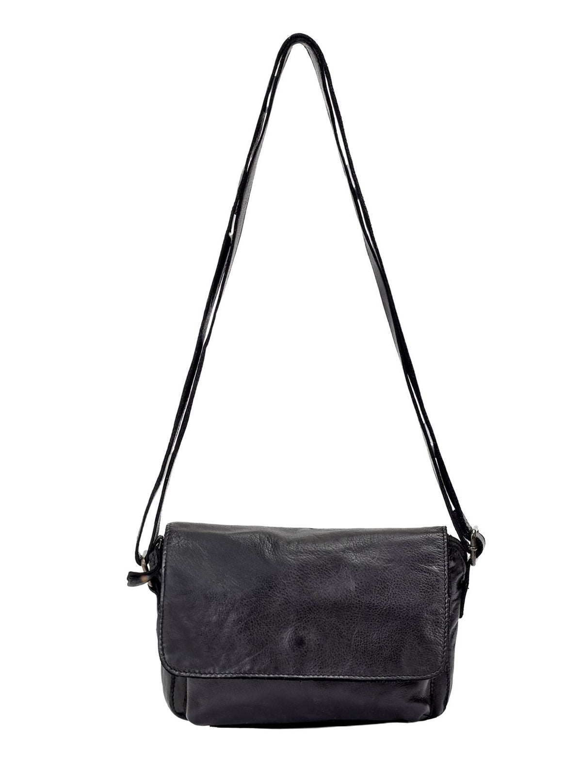 ESPERANCE SML FLAPOVER LEATHER XBODY BAG-A-0004-BLACK- NEW IN