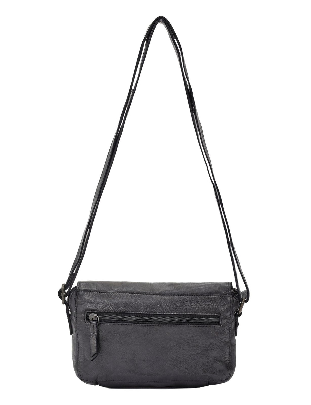 ESPERANCE SML FLAPOVER LEATHER XBODY BAG-A-0004-BLACK- NEW IN