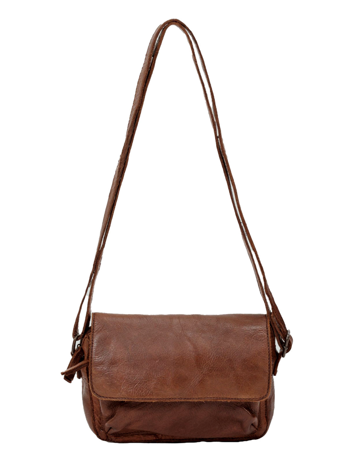 ESPERANCE SML FLAPOVER LEATHER XBODY BAG-A-0004-COGNAC- NEW IN