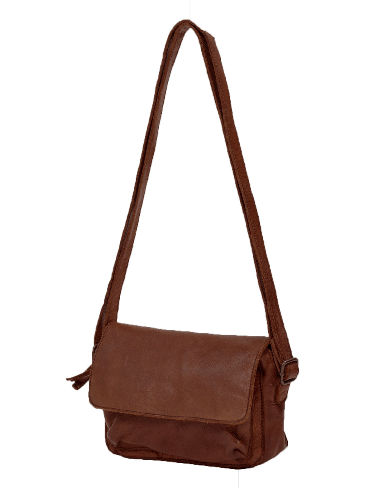 ESPERANCE SML FLAPOVER LEATHER XBODY BAG-A-0004-COGNAC- NEW IN