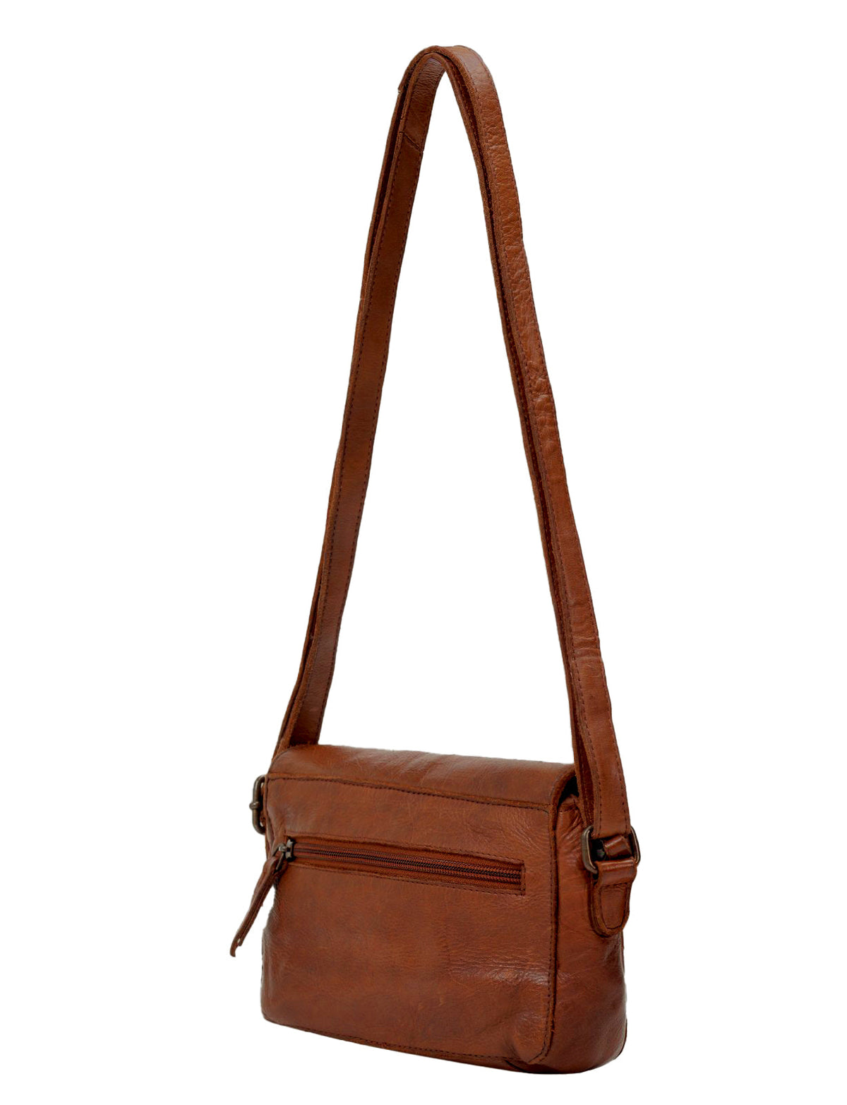 ESPERANCE SML FLAPOVER LEATHER XBODY BAG-A-0004-COGNAC- NEW IN
