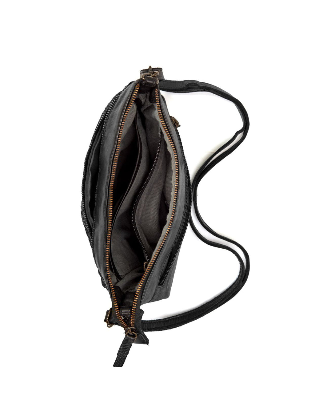 BENDIGO WOVEN DETAIL LEATHER XBODY BAG- A-0009-BLK- NEW IN