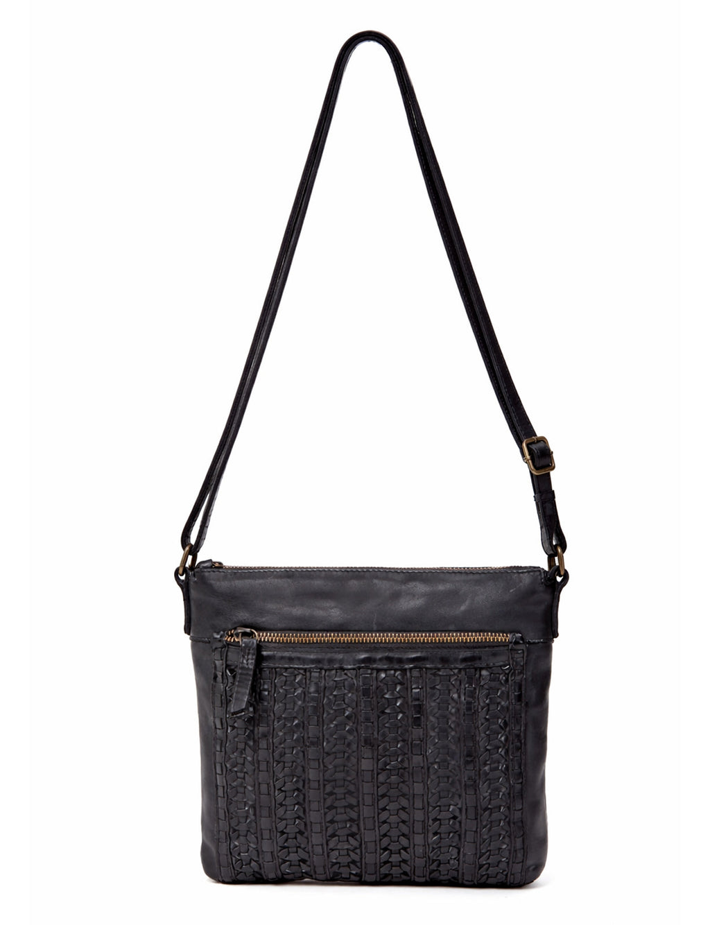 ARMIDALE WOVEN DETAIL LEATHER XBODY BAG- A-0011-BLK- NEW IN