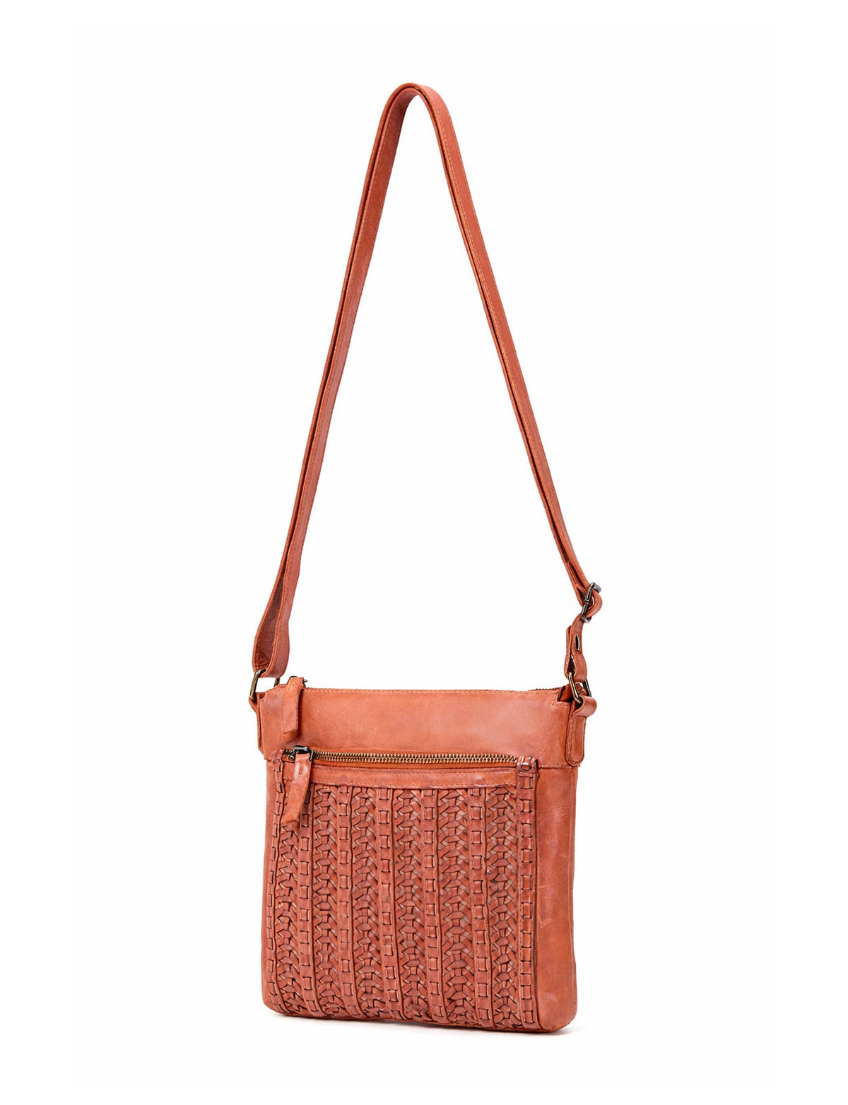 ARMIDALE WOVEN DETAIL LEATHER XBODY BAG-A-0011-TAN- NEW IN