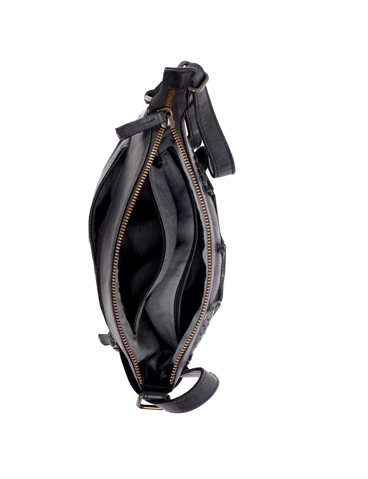 TAMWORTH PATCHWORK DETAIL LEATHER XBODY BAG- A-0012-BLK- NEW IN