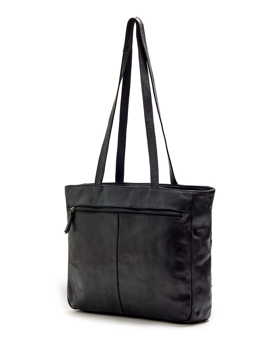 COOKTOWN WOVEN LEATHER TOTE BAG- A-0013-BLK- NEW IN