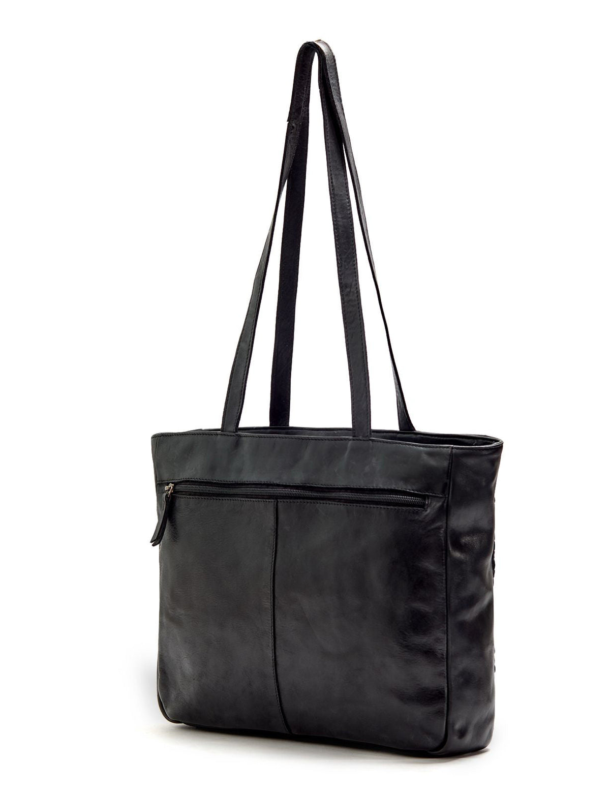 COOKTOWN WOVEN LEATHER TOTE BAG- A-0013-BLK- NEW IN