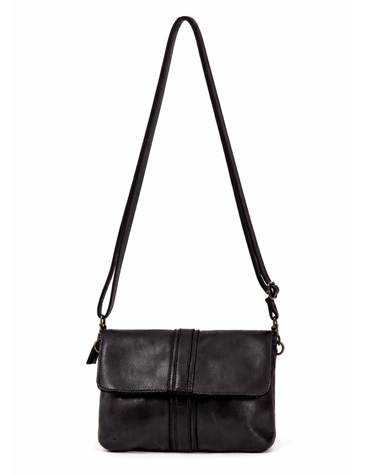 TULLY FLAP OVER LEATHER XBODY BAG- A-0015-BLK- NEW IN
