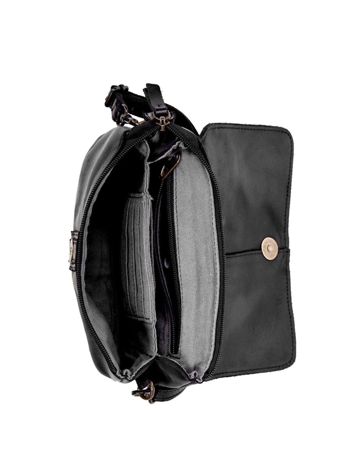 TULLY FLAP OVER LEATHER XBODY BAG- A-0015-BLK- NEW IN