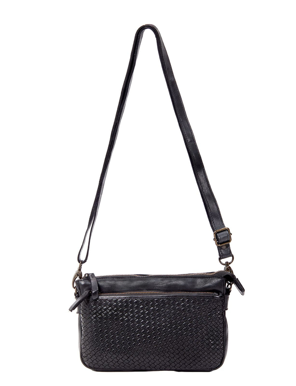 RENMARK WOVEN DETAIL LEATHER XBODY BAG- A-0018-BLK- NEW IN