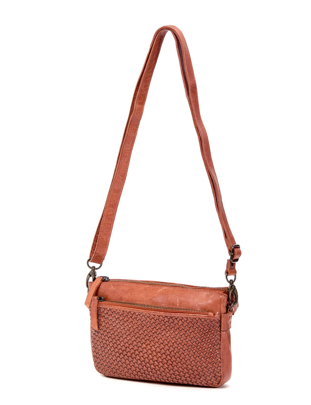 RENMARK WOVEN DETAIL LEATHER XBODY BAG- A-0018-TAN- NEW IN