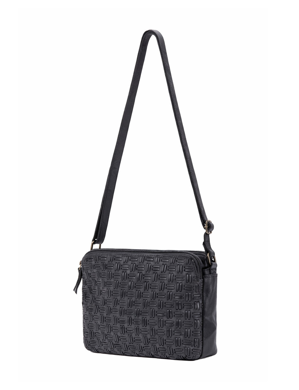 ALBANY MULTICOMPARTMENT LEATHER XBODY BAG- A-0019-BLK- NEW IN