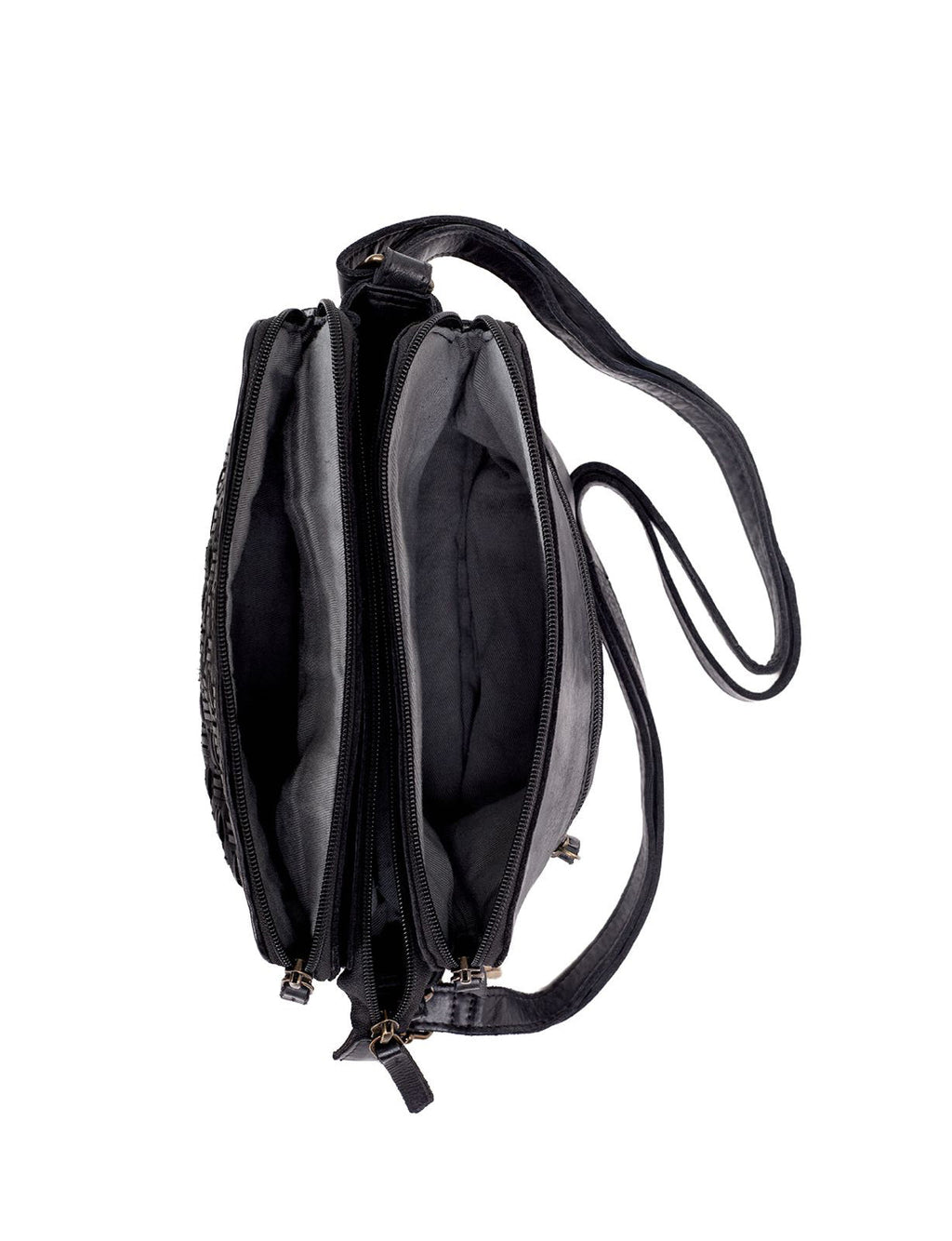 ALBANY MULTICOMPARTMENT LEATHER XBODY BAG- A-0019-BLK- NEW IN